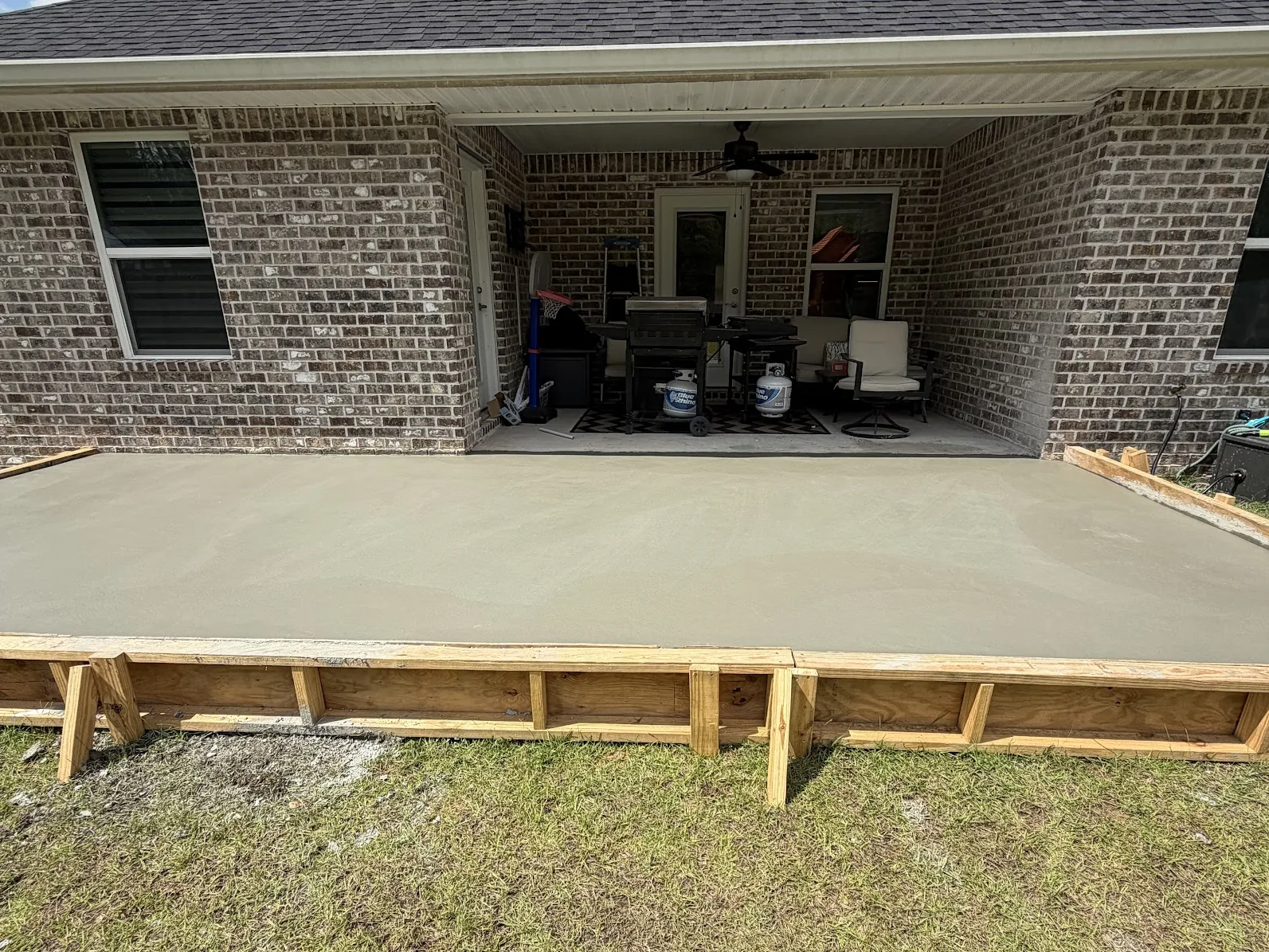 New back patio slab poured by L&N, forms still in place